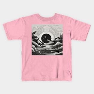 black and white painting of mountains artist Kids T-Shirt